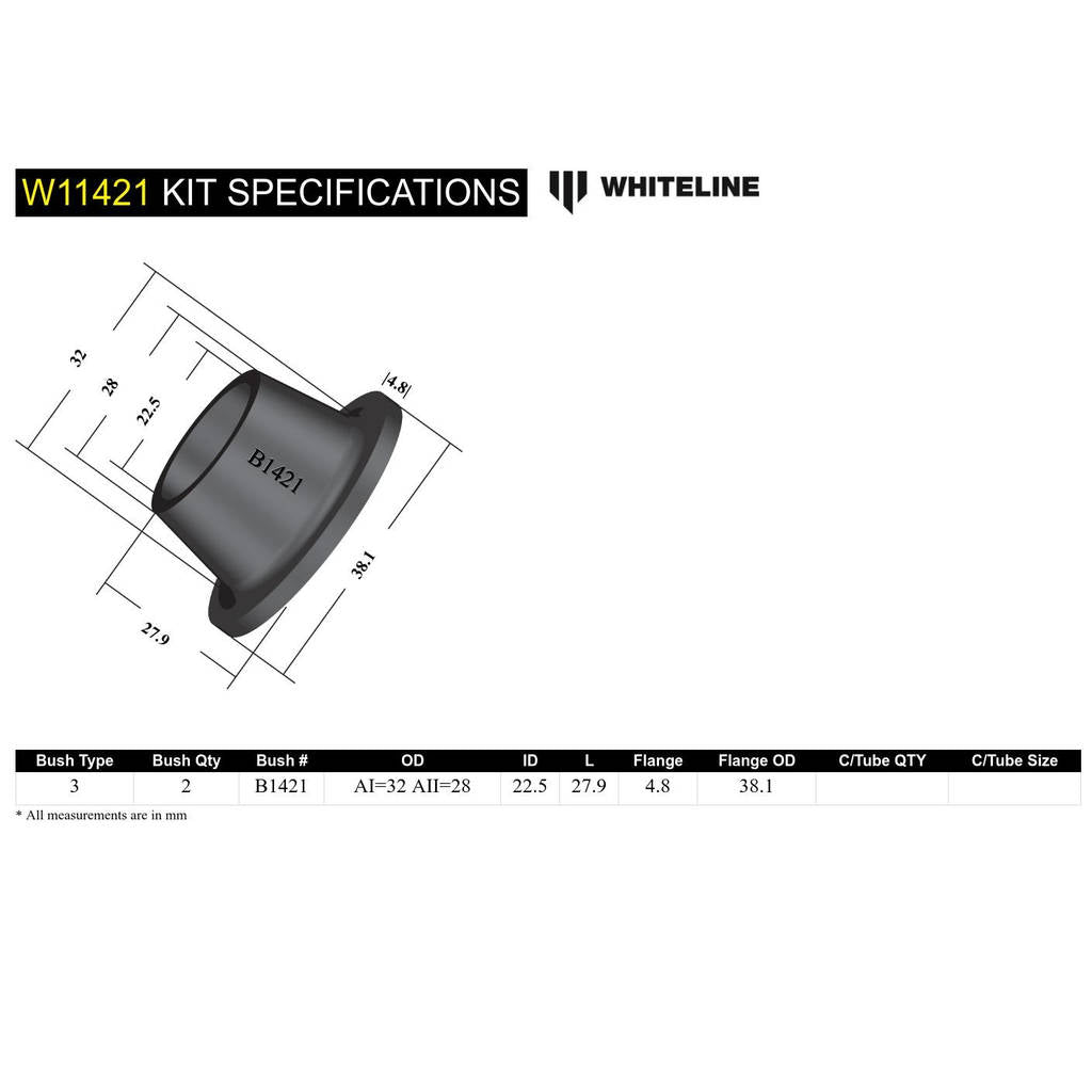 WHITELINE W11421 Комплект втулок переднього маятникового важеля рульового керування для Ford Courier, Ranger/Mazda B Series, BT-50 Photo-4