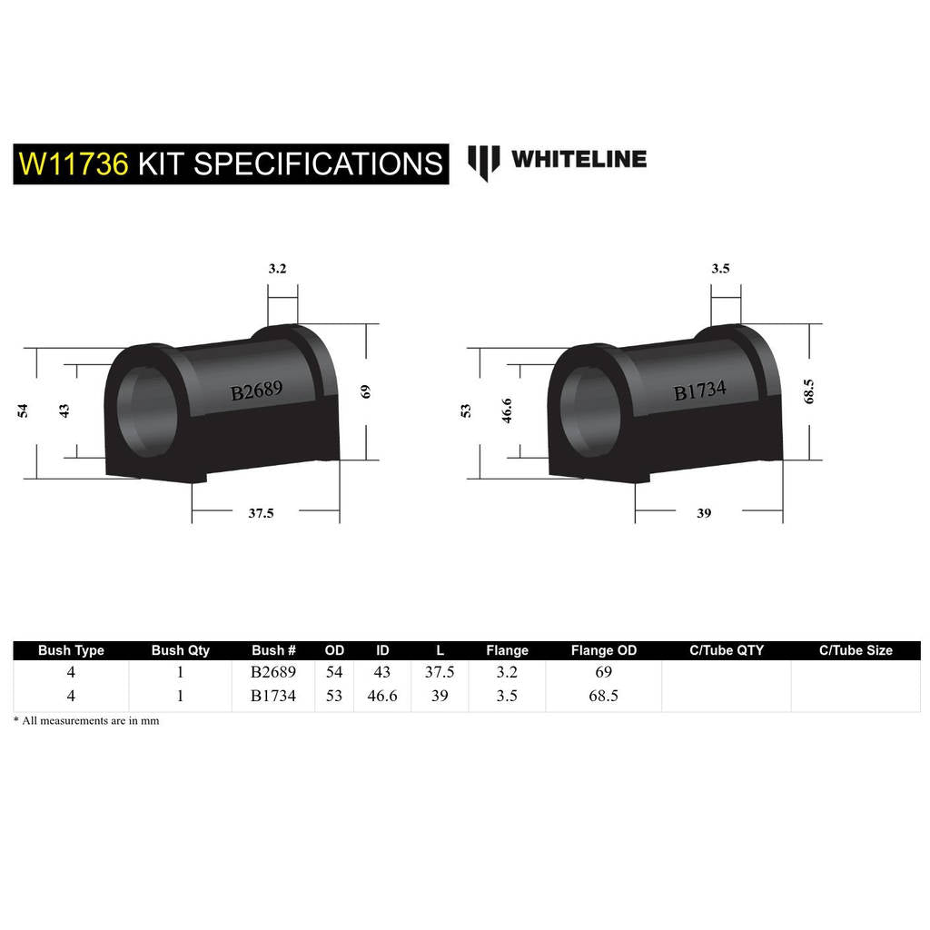 WHITELINE W11736 Комплект втулок кріплення передньої рульової рейки для Nissan Pulsar N14, N15 Photo-4