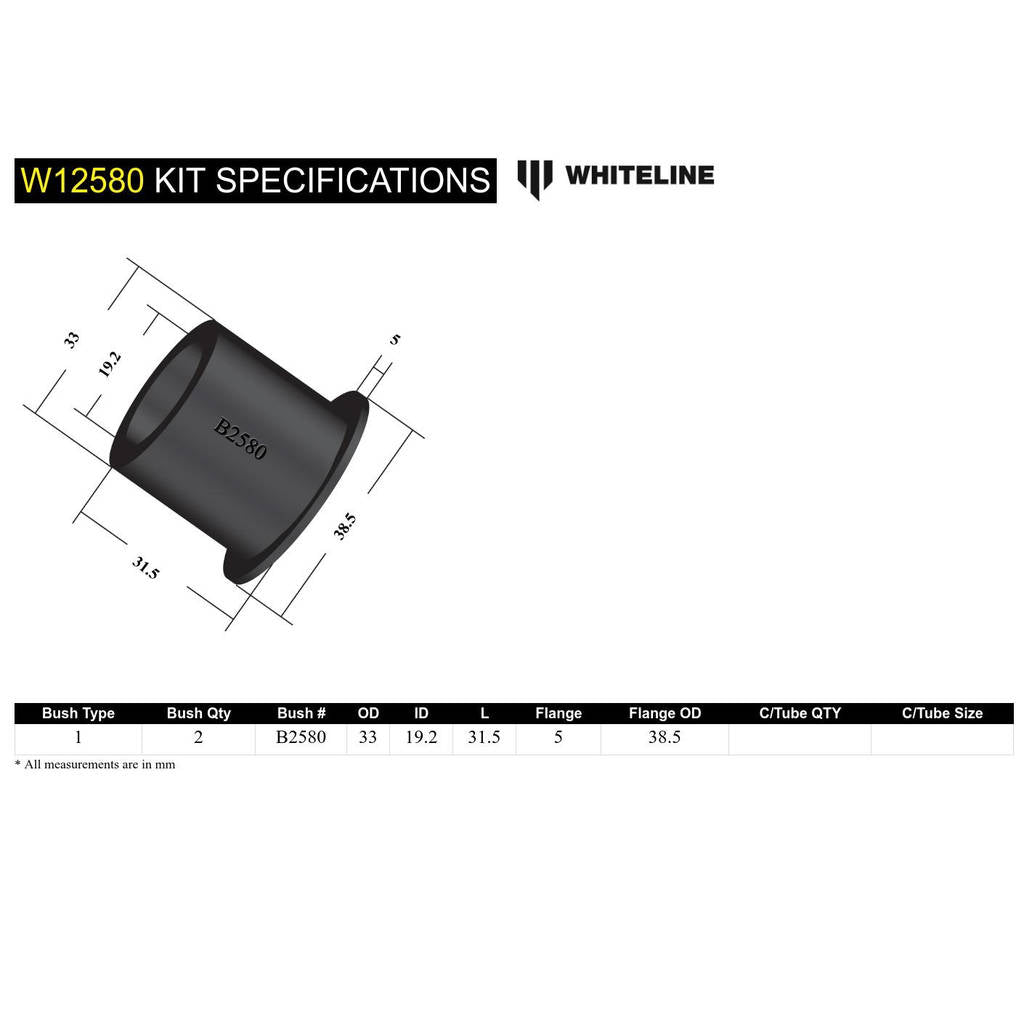 WHITELINE W12580 Комплект втулок переднього маятникового важеля рульового керування для Toyota HiLux/4Runner Photo-4