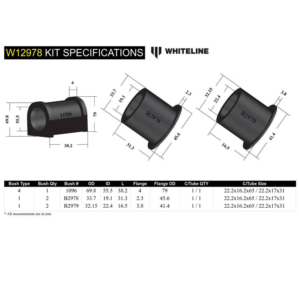 WHITELINE W12978 Втулка кріплення рульової рейки Photo-4