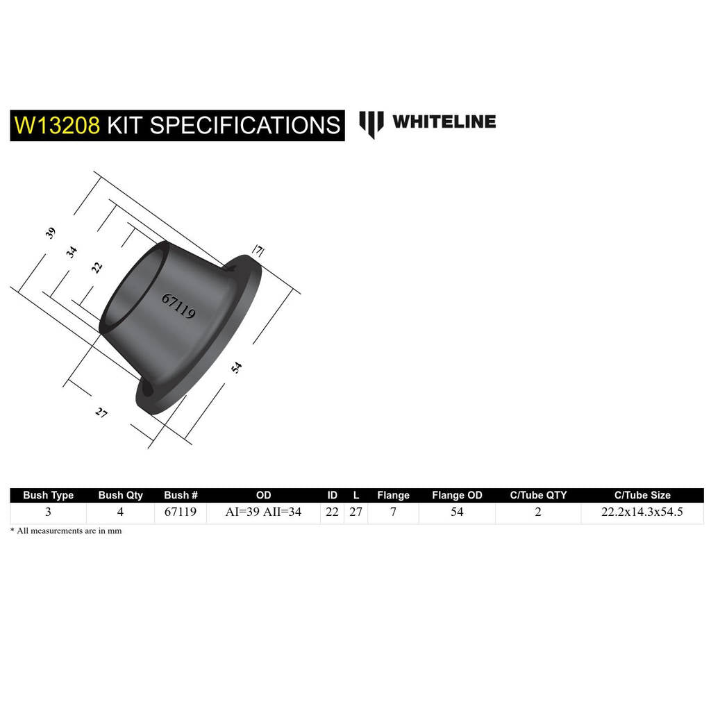 WHITELINE W13208 Комплект втулок кріплення передньої рульової рейки для Toyota Land Cruiser 100 Series IFS Photo-3