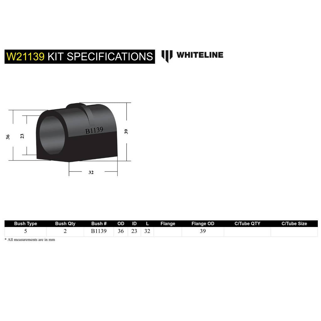 WHITELINE W21139 Комплект втулок кріплення переднього стабілізатора поперечної стійкості 23 мм для Nissan 720/Patrol Photo-3