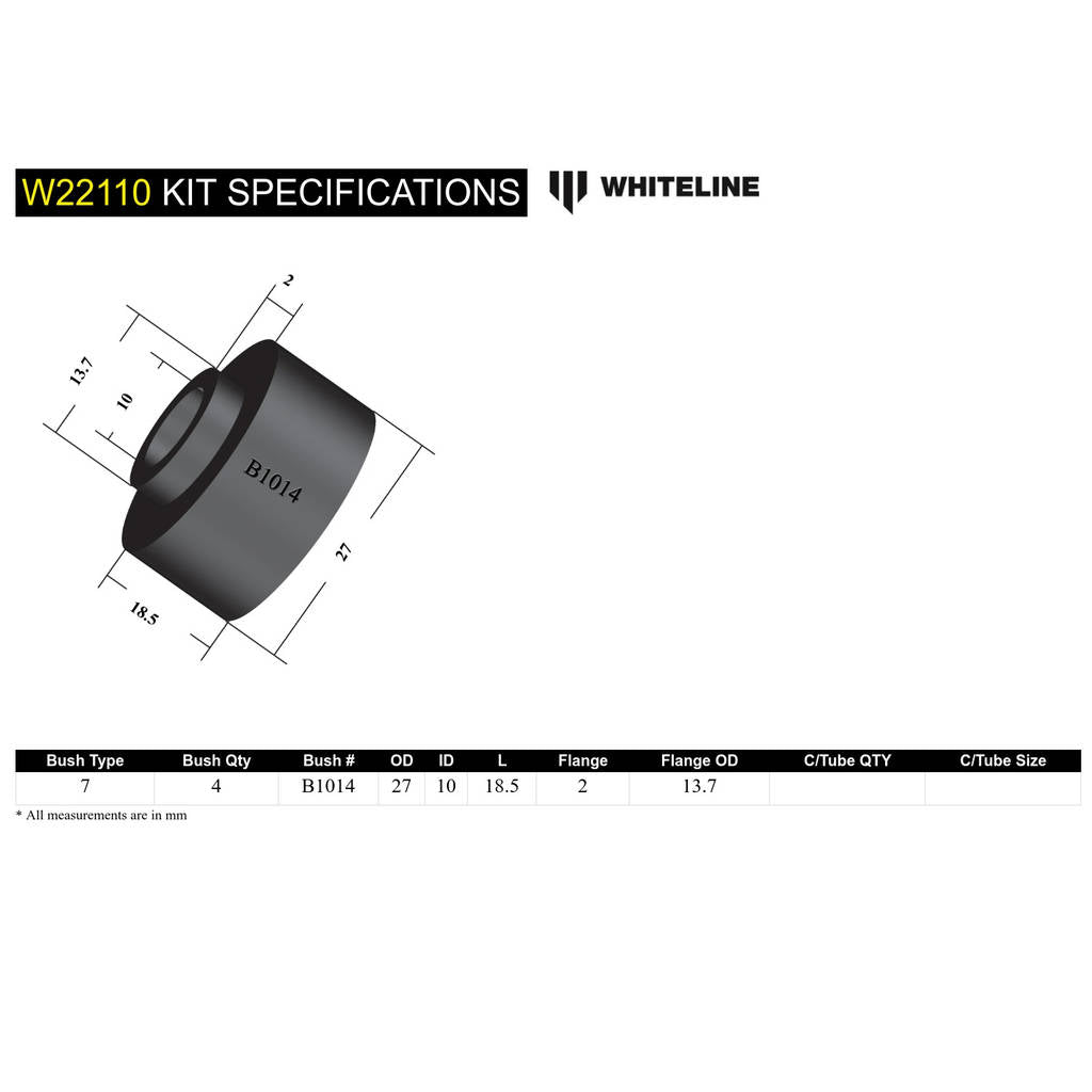 WHITELINE W22110 Комплект нижньої втулки передньої стійки стабілізатора поперечної стійкості для Nissan Pulsar N14, N15/N16 Photo-4