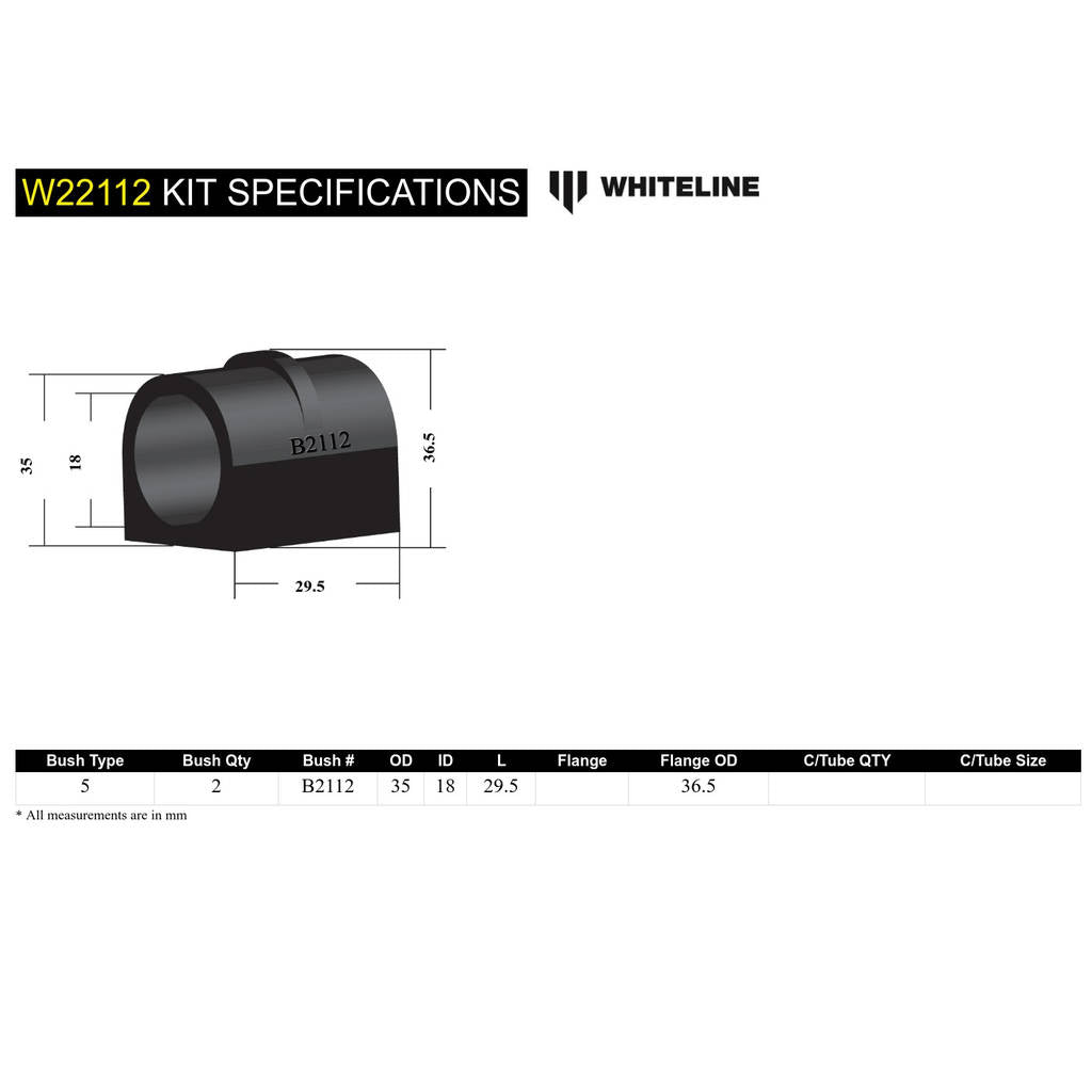 WHITELINE W22112 Комплект втулок кріплення заднього стабілізатора поперечної стійкості 18 мм для Nissan Maxima, Skyline/Pintara R31 Photo-5