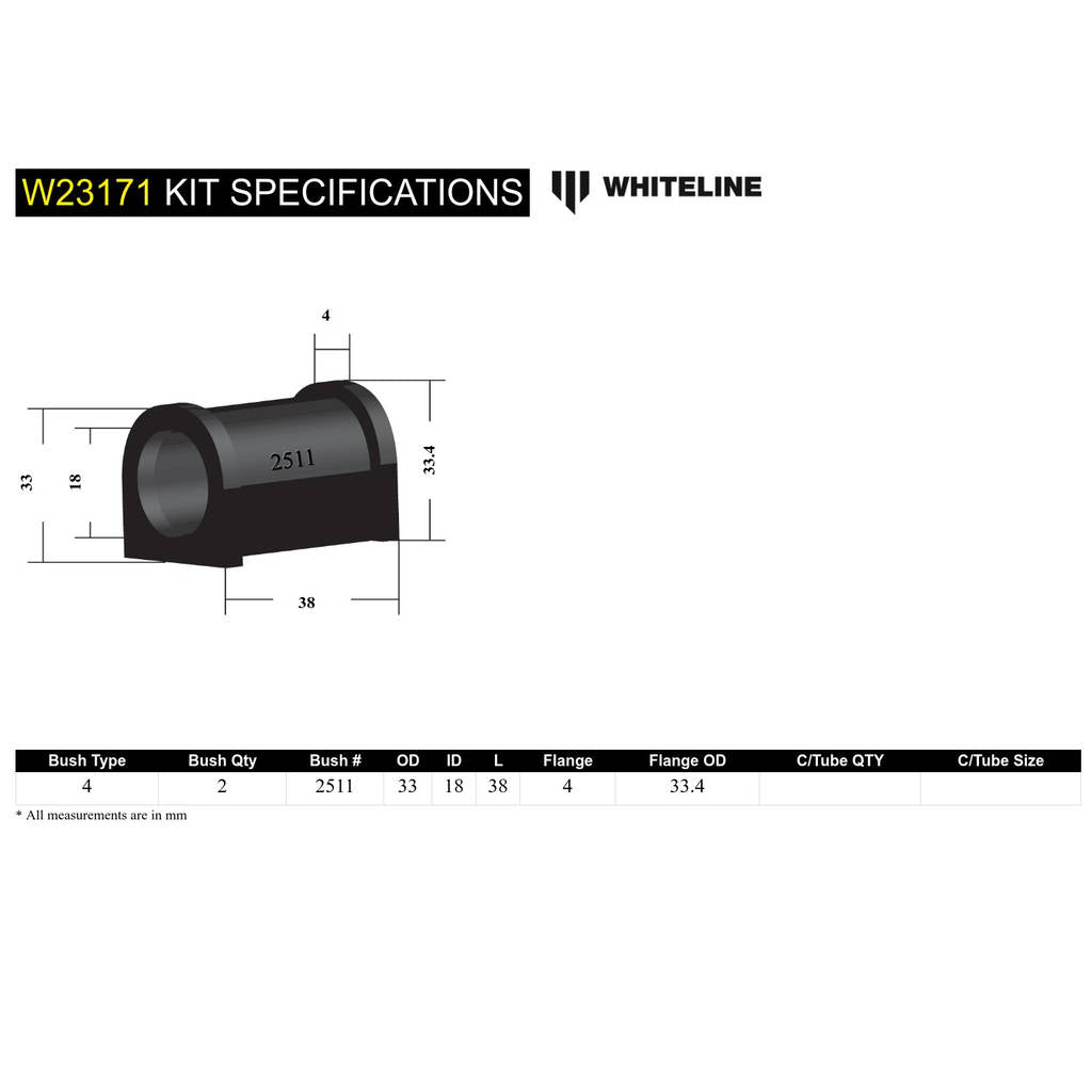 WHITELINE W23171 Комплект втулок кріплення заднього стабілізатора поперечної стійкості 18 мм для Holden Commodore VE, VF/HSV Photo-4