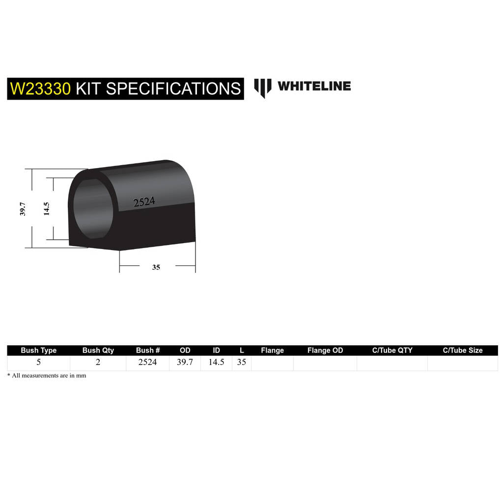 WHITELINE W23330 Комплект втулок кріплення заднього стабілізатора поперечної стійкості 14.5 мм для Chrysler 300C/Dodge Challenger, Charger Photo-4