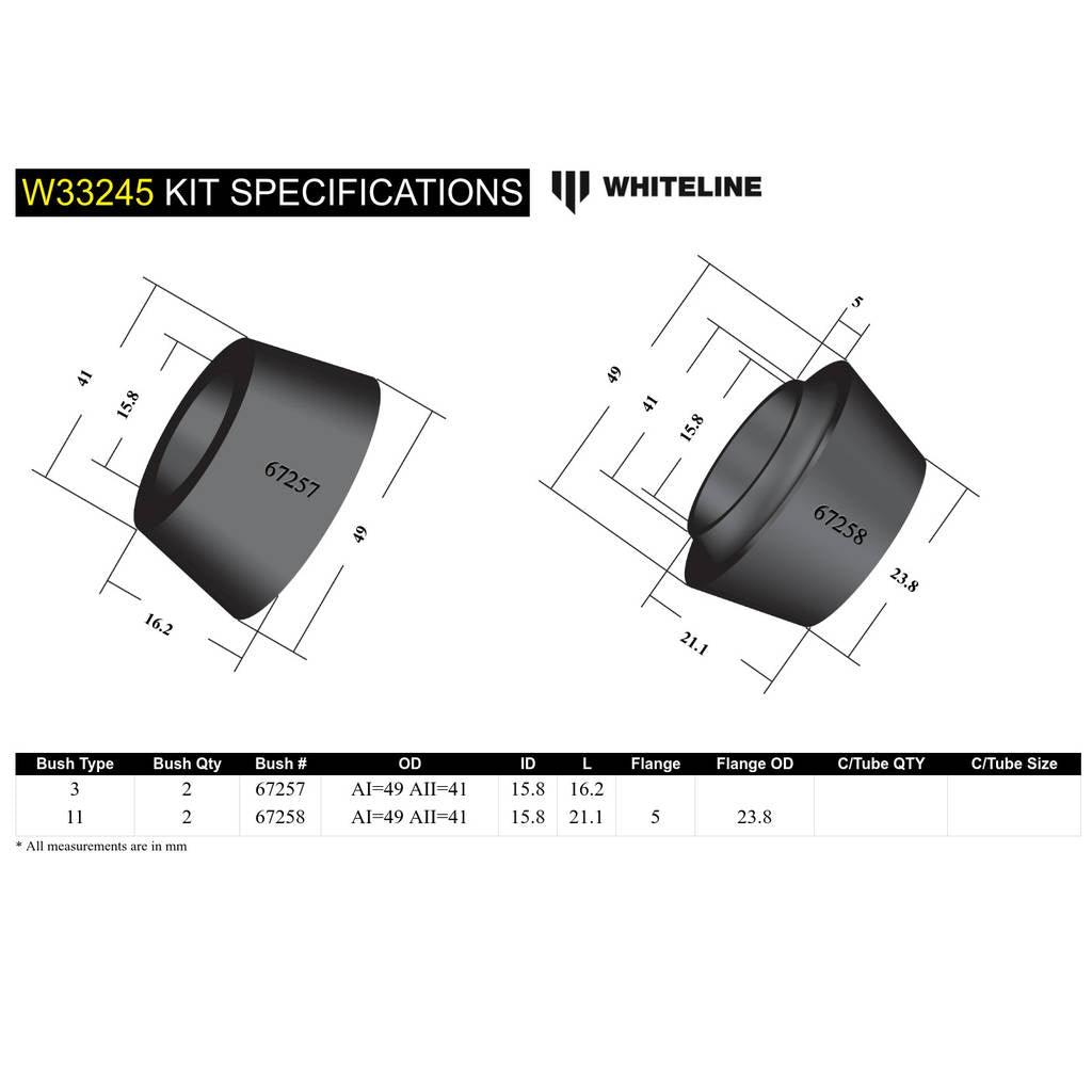 WHITELINE W33245 Комплект верхньої втулки переднього амортизатора для Mitsubishi Challenger, Pajero Sport/Triton 2wd/4wd Photo-4