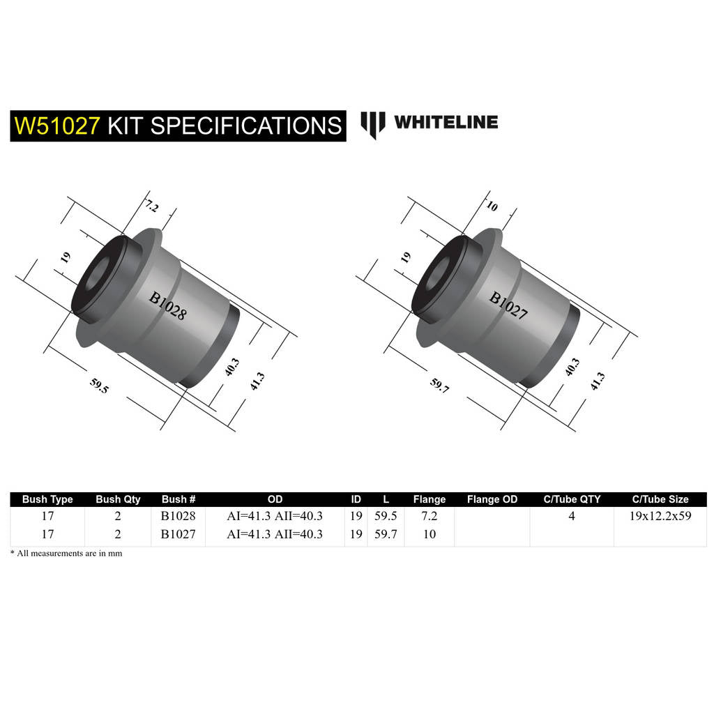 WHITELINE W51027 Комплект втулок переднього нижнього важеля підвіски для Holden Gemini TX, TC, TD, TE, TF, TG Photo-4