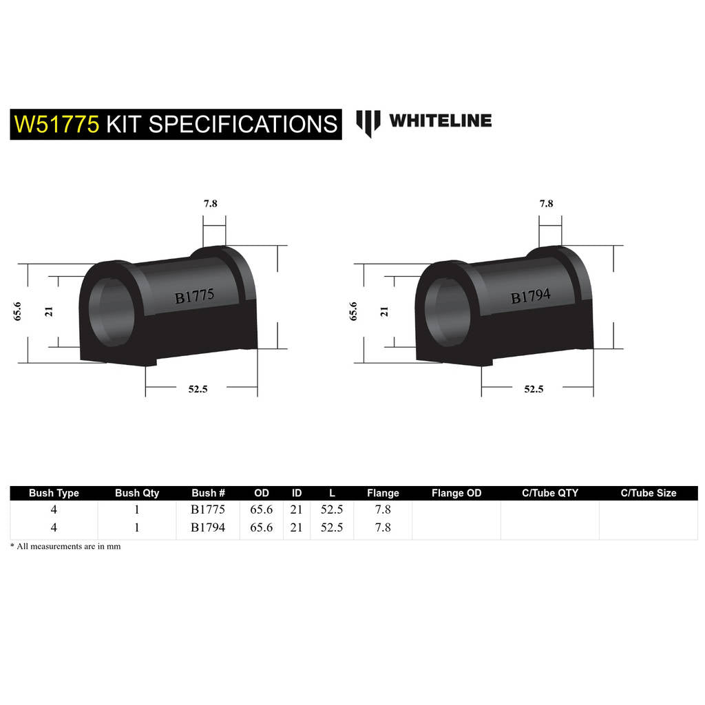 WHITELINE W51775 Комплект внутрішньої задньої втулки переднього нижнього важеля підвіски для Hyundai, Mitsubishi/Proton Photo-4