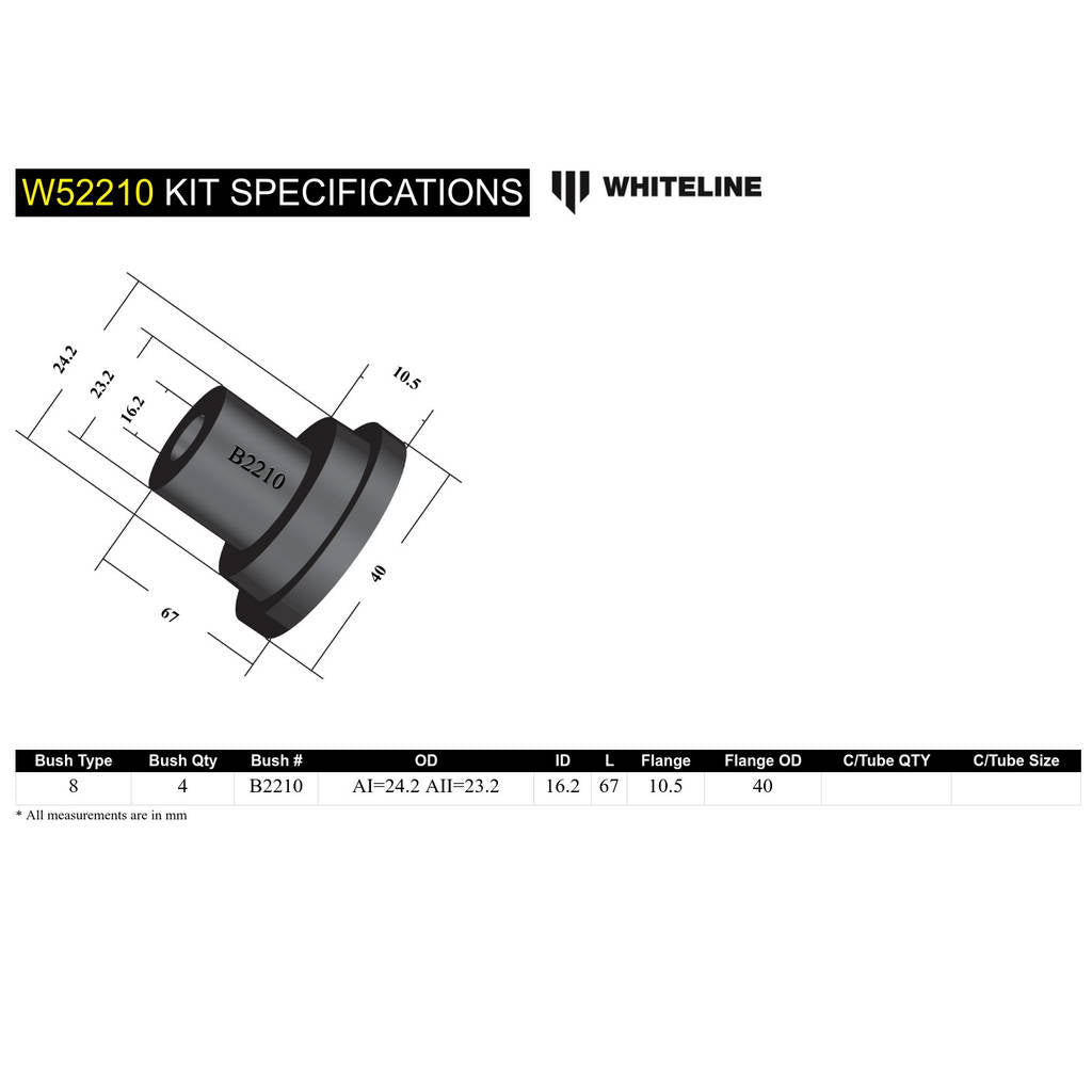 WHITELINE W52210 Комплект втулок верхнього важеля підвіски для Honda Accord/Prelude Photo-5