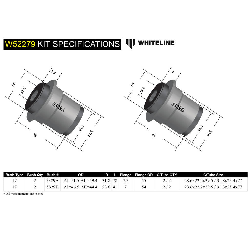 WHITELINE W52279 Комплект втулок переднього верхнього важеля підвіски для Mitsubishi L300/Starwagon SF-WA Photo-5