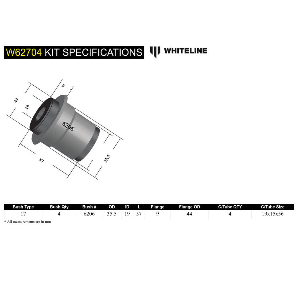 WHITELINE W62704 Комплект внутрішньої втулки заднього верхнього важеля підвіски для Ford Falcon/Fairlane AU Photo-3