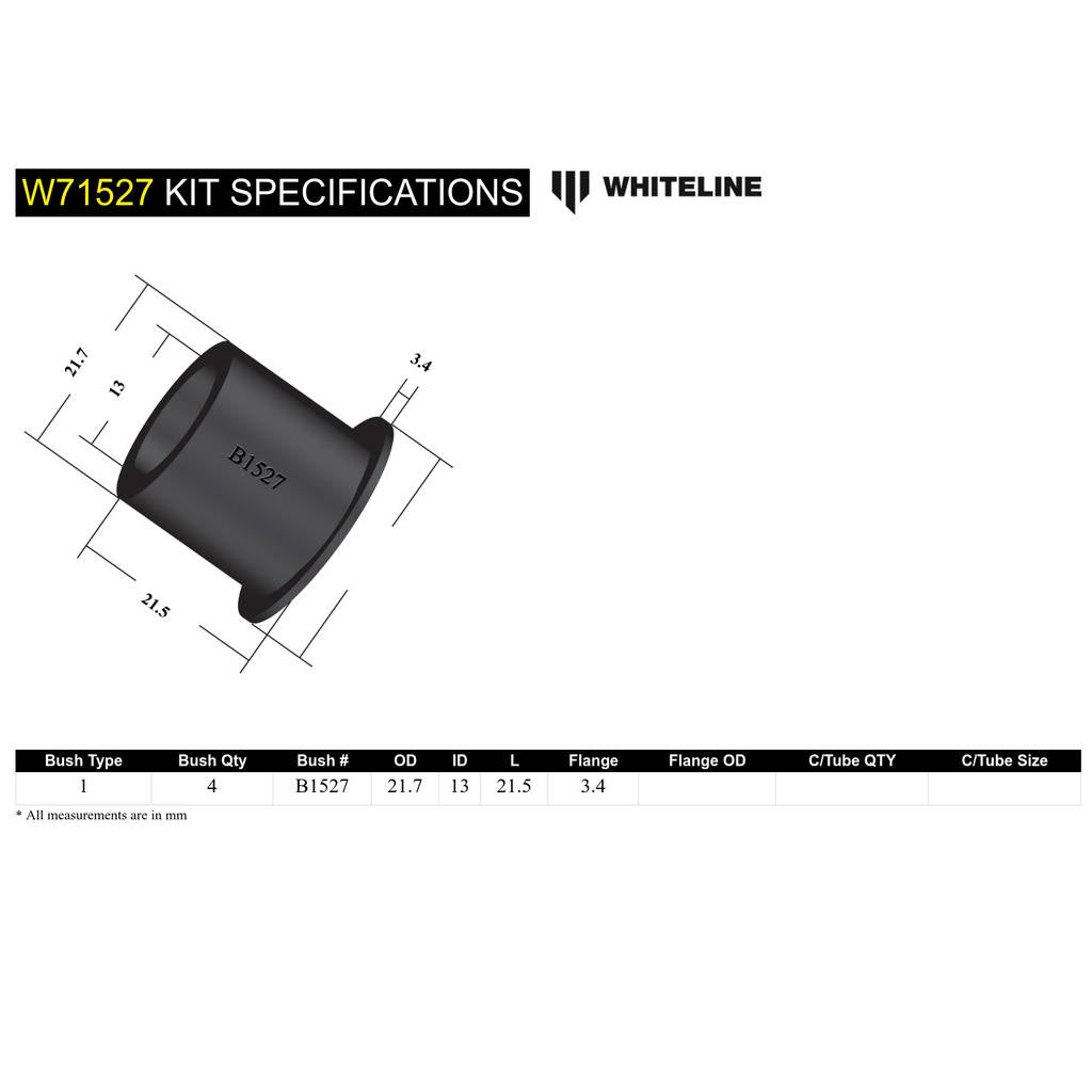WHITELINE W71527 Комплект втулок переднього/заднього вушка задньої листової ресори для Morris Minor 1000 Photo-4