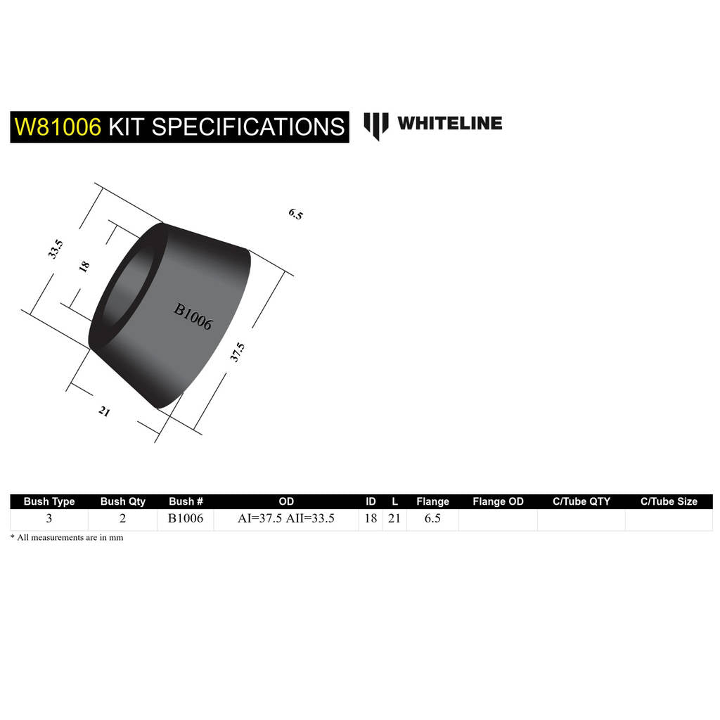 WHITELINE W81006 Комплект втулок задньої тяги Панара для Holden Commodore VB-VS/HSV Photo-5
