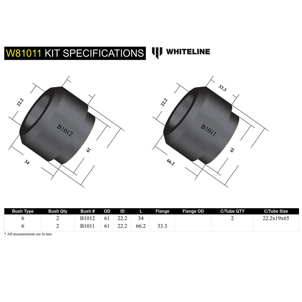WHITELINE W81011 Комплект втулок передньої тяги стійки до кузова для Chrysler Valiant, Falcon/Fairlane XK-XF/Mustang Classic Photo-5