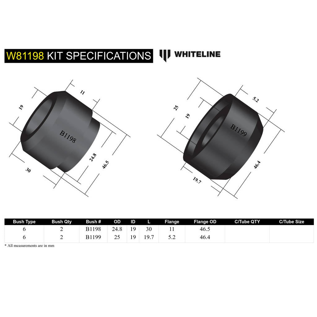 WHITELINE W81198 Комплект втулок передньої тяги стійки до кузова для Hyundai Excel, Mitsubishi Colt/Mirage Photo-4