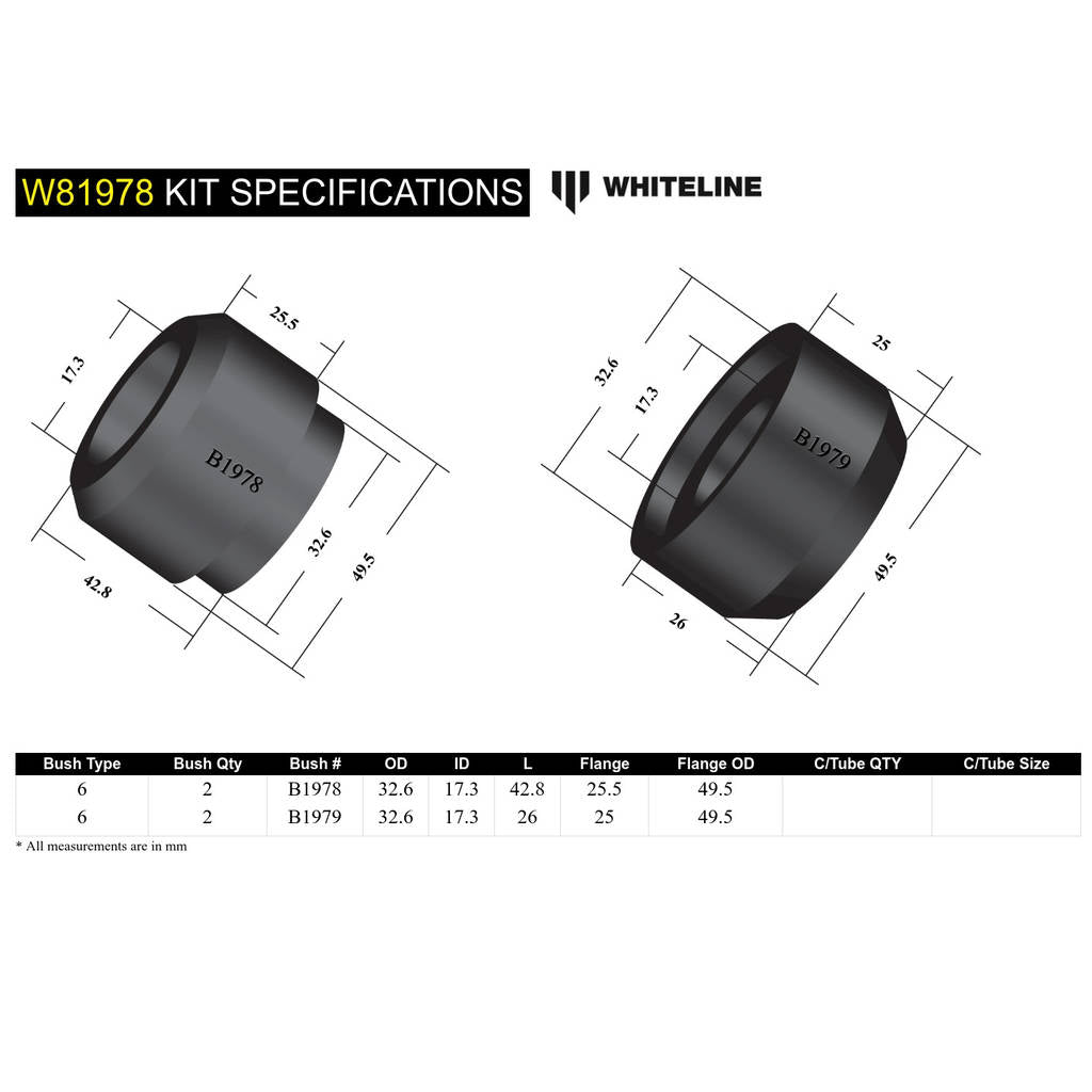 WHITELINE W81978 Комплект втулок передньої тяги стійки Photo-4