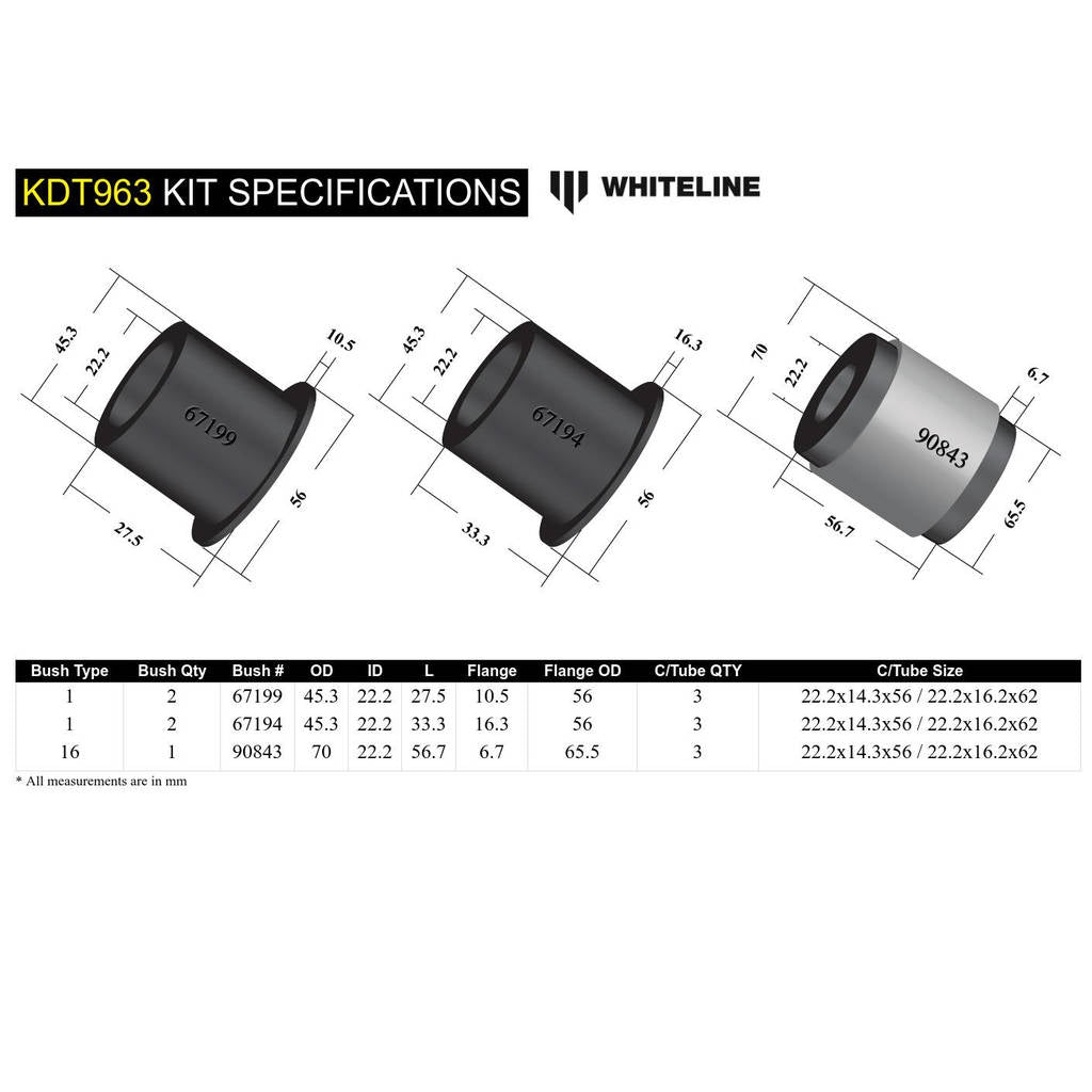 WHITELINE KDT963 Комплект втулок кріплення заднього диференціала для Mitsubishi Lancer Evolution 10 Photo-4