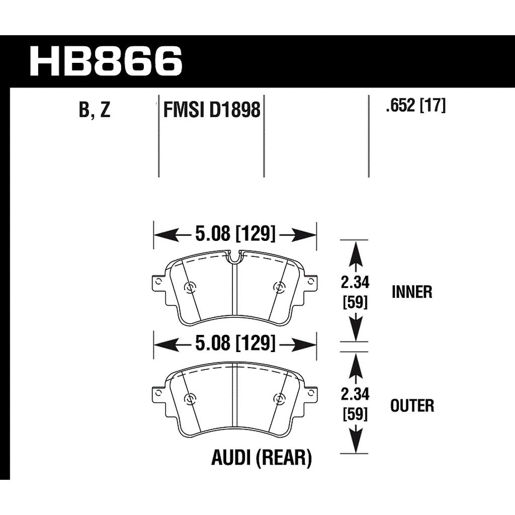 HAWK HB866B.652 Задні гальмівні колодки Street HPS 5.0 для AUDI RS4, RS5, A4 B9, A5 F53 Photo-2