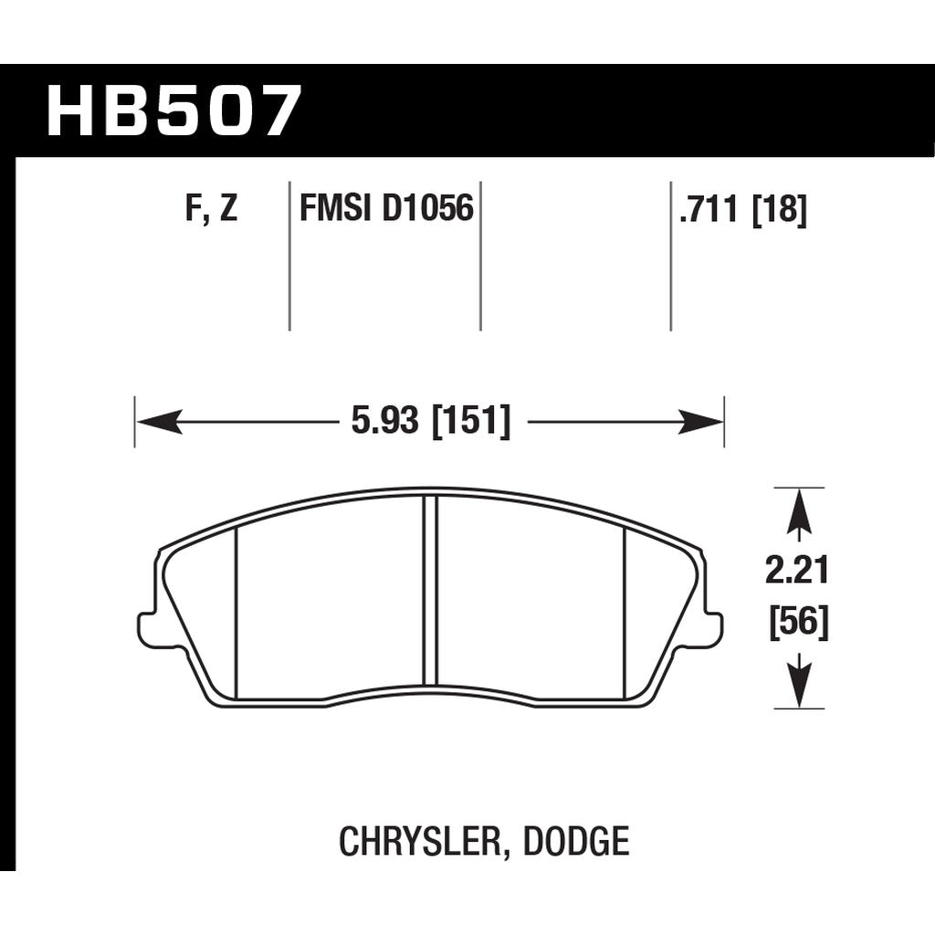 HAWK HB507B.711 Гальмівні колодки Street HPS 5.0 передні для DODGE Charger SXT 2006-2010 Photo-2