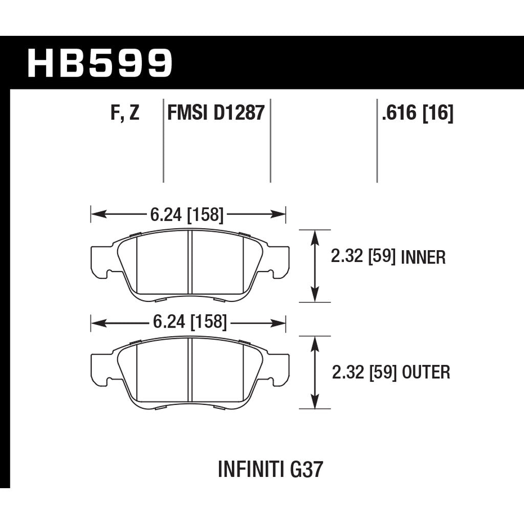 HAWK HB599B.616 Гальмівні колодки Street HPS 5.0 Передні для INFINITI G35/G37/Q60 Photo-2
