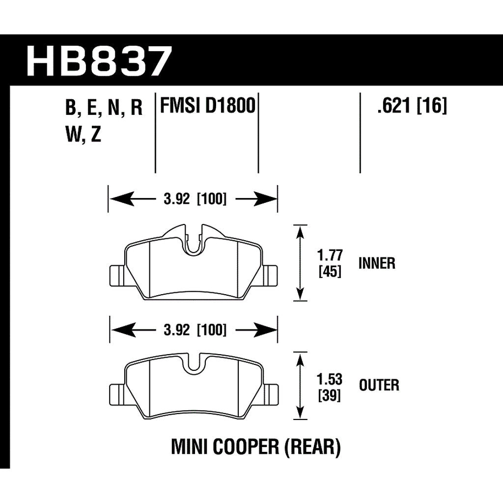 HAWK HB837W.621 Гальмівні колодки Motorsports DTC-30 передні для MINI COOPER S 2014-2019 Photo-2