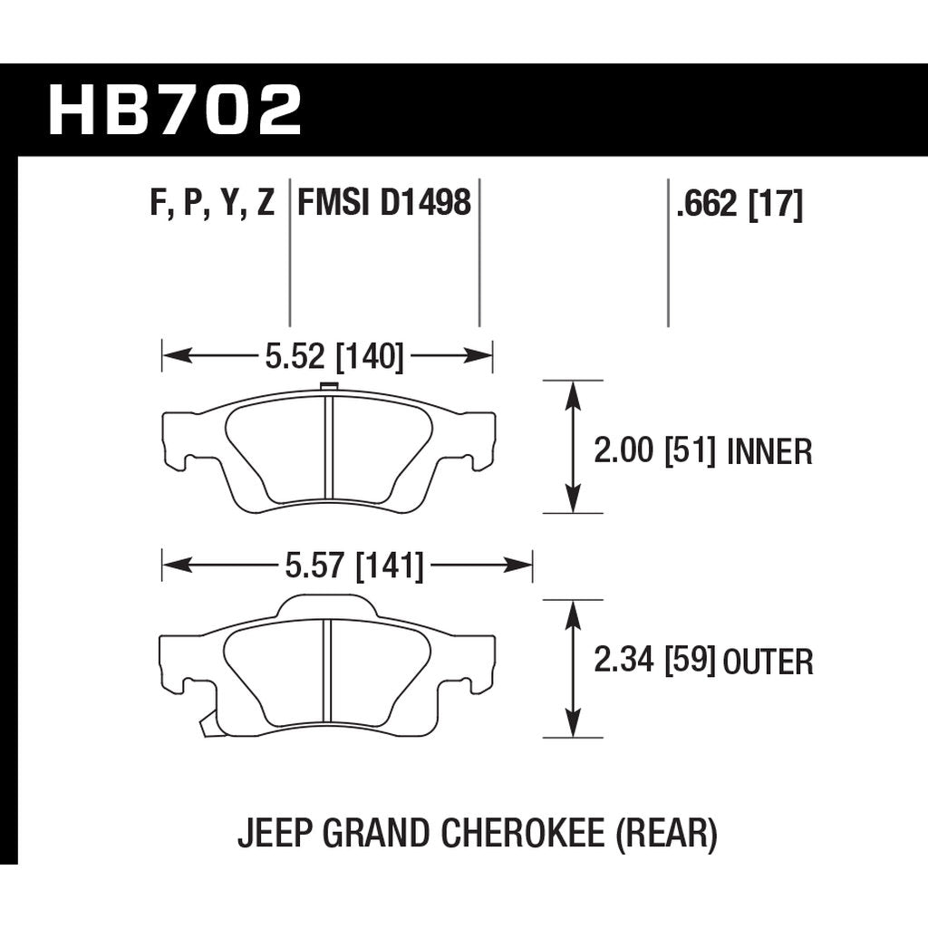 HAWK HB702B.662 Гальмівні колодки Street HPS 5.0 задні для JEEP Grand Cherokee 2001-2016 Photo-2