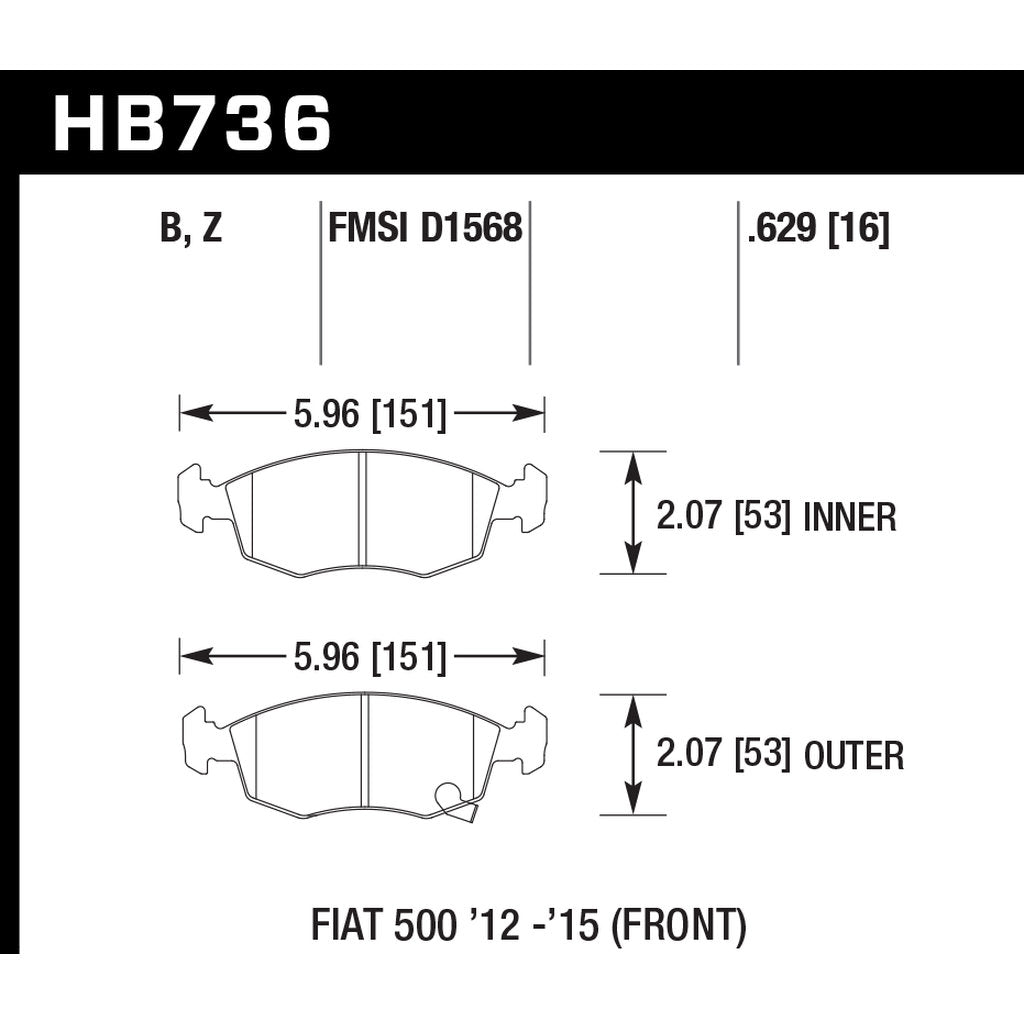 HAWK HB736E.629 Гальмівні колодки Motorsports Blue 9012 передні для FIAT 500 Sport/Lounge 2014-2018 Photo-2