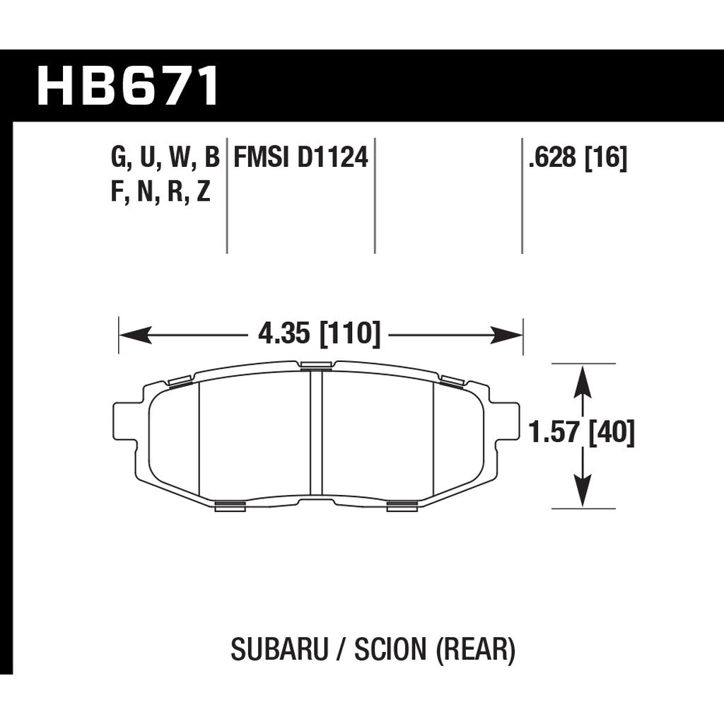 HAWK HB671S.628 Гальмівні колодки Motorsports HT-10 задні для SUBARU BRZ/TOYOTA 86 GT 2018-2019 Photo-2