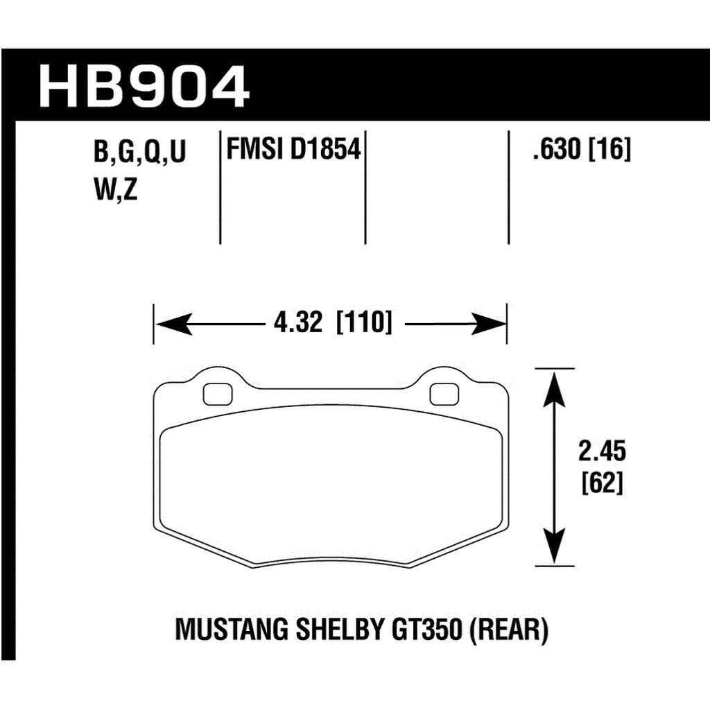 HAWK HB904B.630 Гальмівні колодки Street HPS 5.0 задні для FORD Mustang Shelby GT350R/Shelby GT350 2015-2019 Photo-2