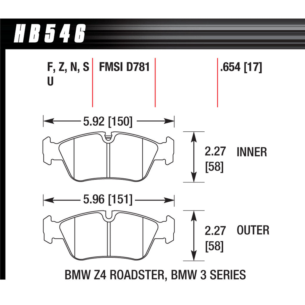 HAWK HB546B.654 Гальмівні колодки Street HPS 5.0 передні для BMW Z4 Roadster 3.0i 2006-2008 Photo-2