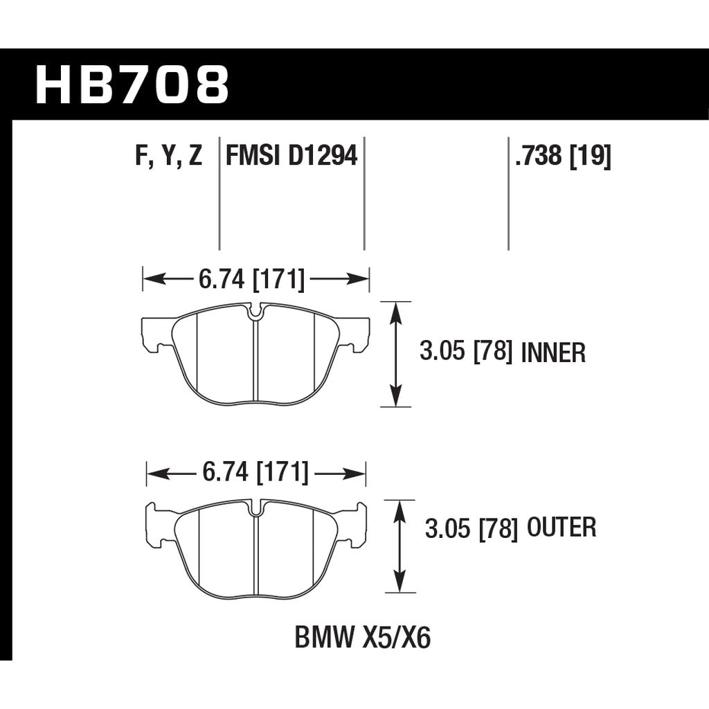 HAWK HB708B.738 Гальмівні колодки Street HPS 5.0 Передні BMW X5/X6 M40i xDrive35i Photo-2