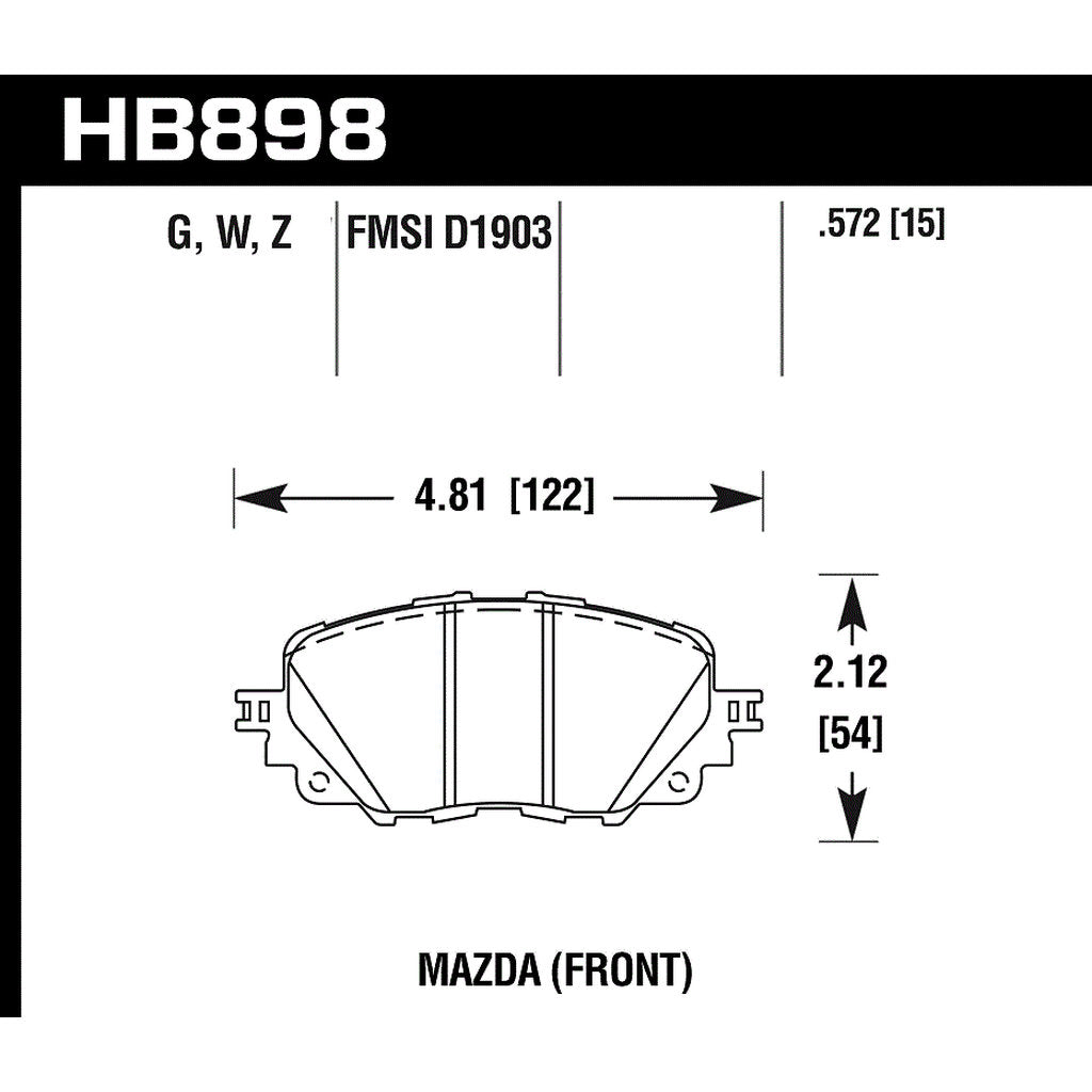 HAWK HB898G.572 Гальмівні колодки Motorsports DTC-60 передні для MAZDA MX-5 Miata/MX-5 Miata Sport 2016-2019 Photo-2