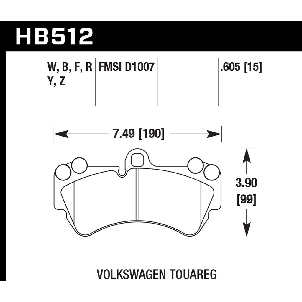 HAWK HB512F.605 Передні гальмівні колодки HPS для VW Touareg 2002-2010 / PORSCHE Cayenne 2002-2010 Photo-2
