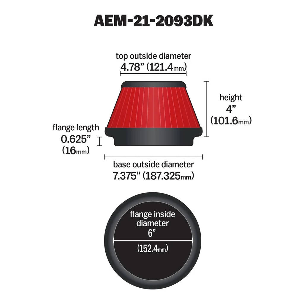 AEM 21-2093DK Повітряний фільтр; 6 "X 4" DRYFLOW Photo-2