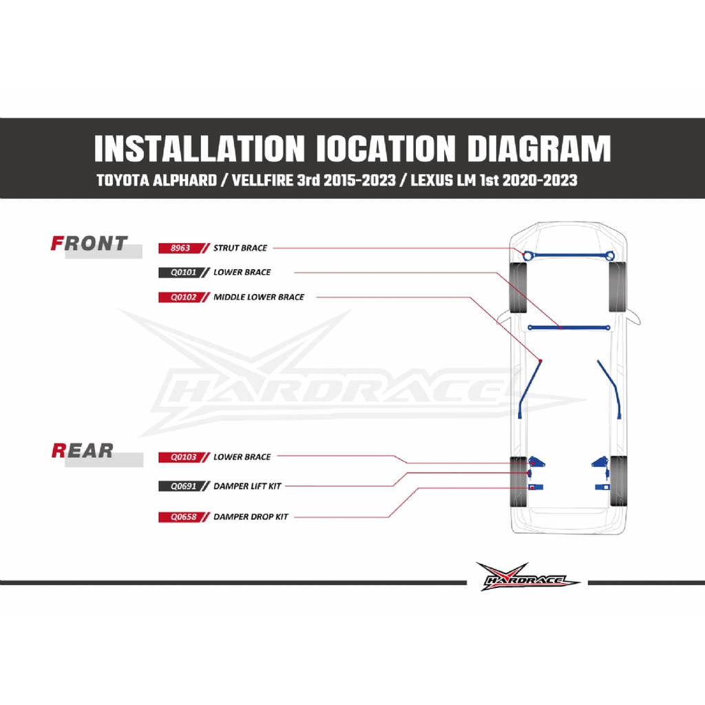 HARDRACE Q0102 Середній нижній кронштейн для TOYOTA ALPHARD GGH30 15- Photo-9