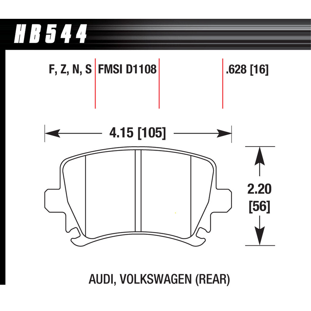 HAWK HB544F.628 Задні гальмівні колодки для VW Golf GTI 2.0 2006-07 / AUDI A3 8P / Quattro / TT 8J 2.0T (310mm) Photo-2