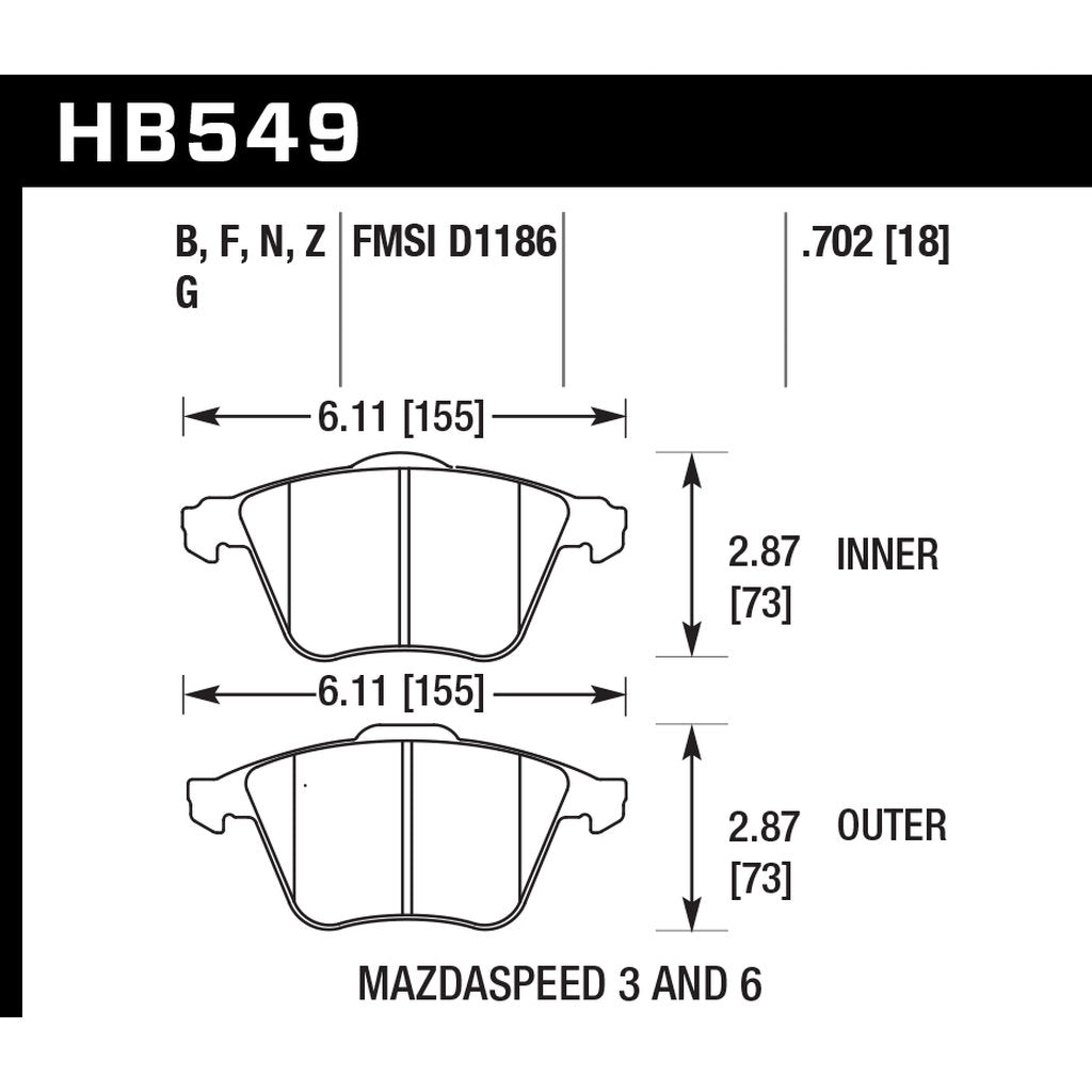 HAWK HB549F.702 Передні гальмівні колодки MAZDA MPS 6/3/VOLVO V47 Photo-2