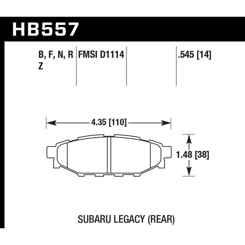 HAWK HB557F.545 Задні гальмівні колодки для SUBARU Forester 2008+ / Impreza WRX 2008+ / Legacy / BRZ Photo-2