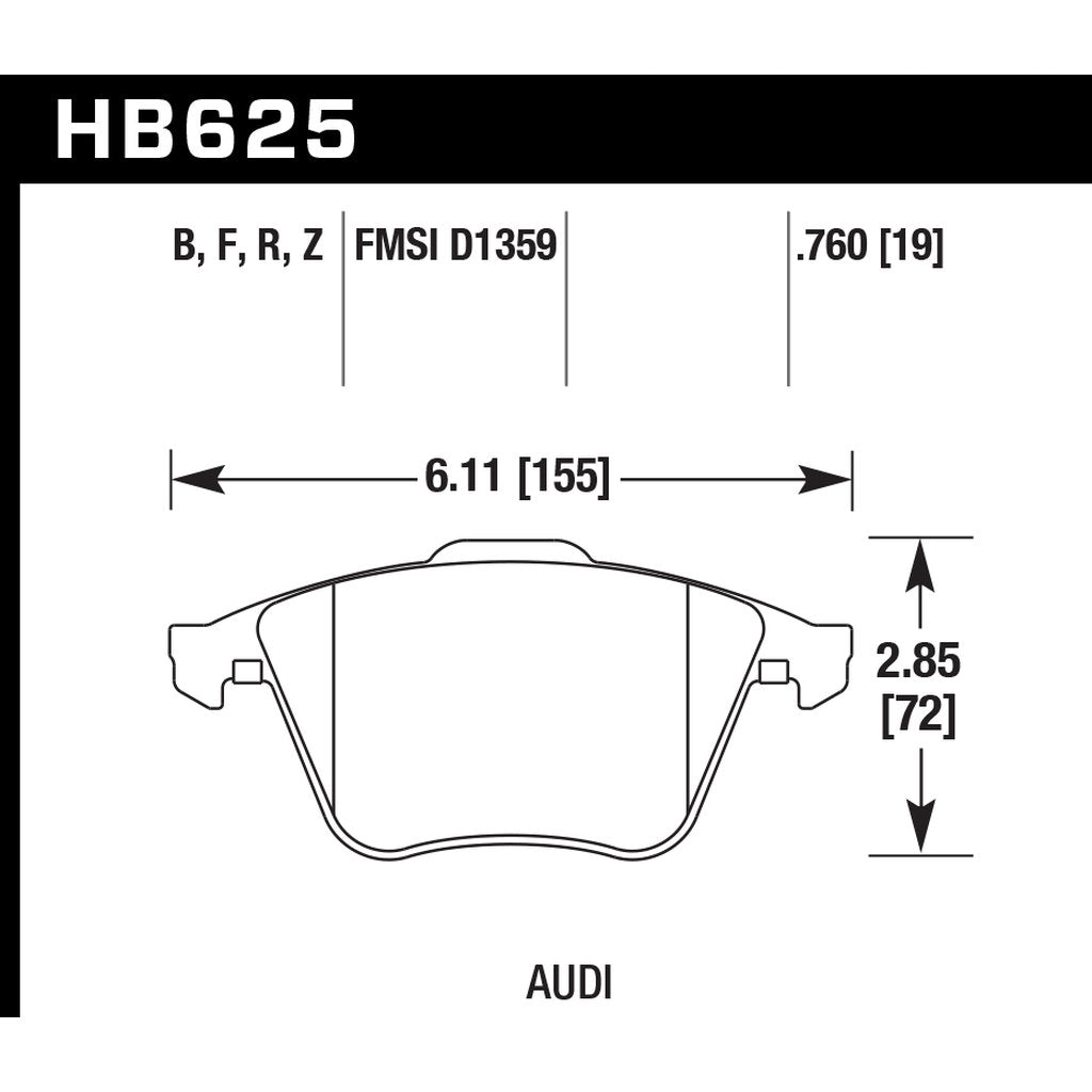 HAWK HB625F.760 Передні гальмівні колодки для AUDI A3 3.2/S3 (8P)/TT 3.2/GOLF mk5 R32/mk6 R Photo-2