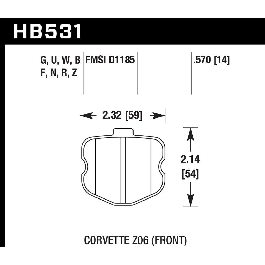 HAWK HB531F.570 Передні гальмівні колодки для CHEVROLET CORVETTE Z06 2005-2012 Photo-2