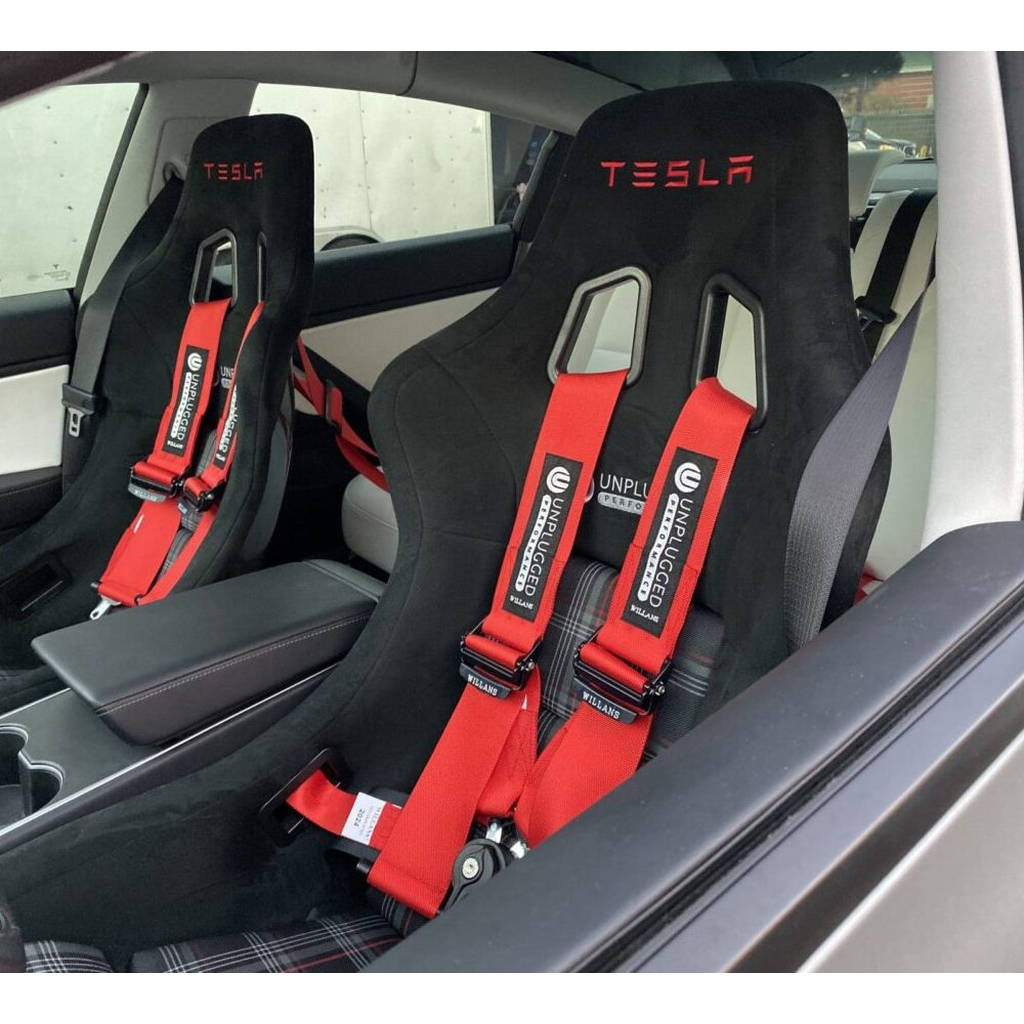 UNPLUGGED PERFORMANCE UP-MU-002-2.1 Ремінь безпеки для гонок, 4 точки, червоний, правий для TESLA Model 3 / Model Y Photo-1