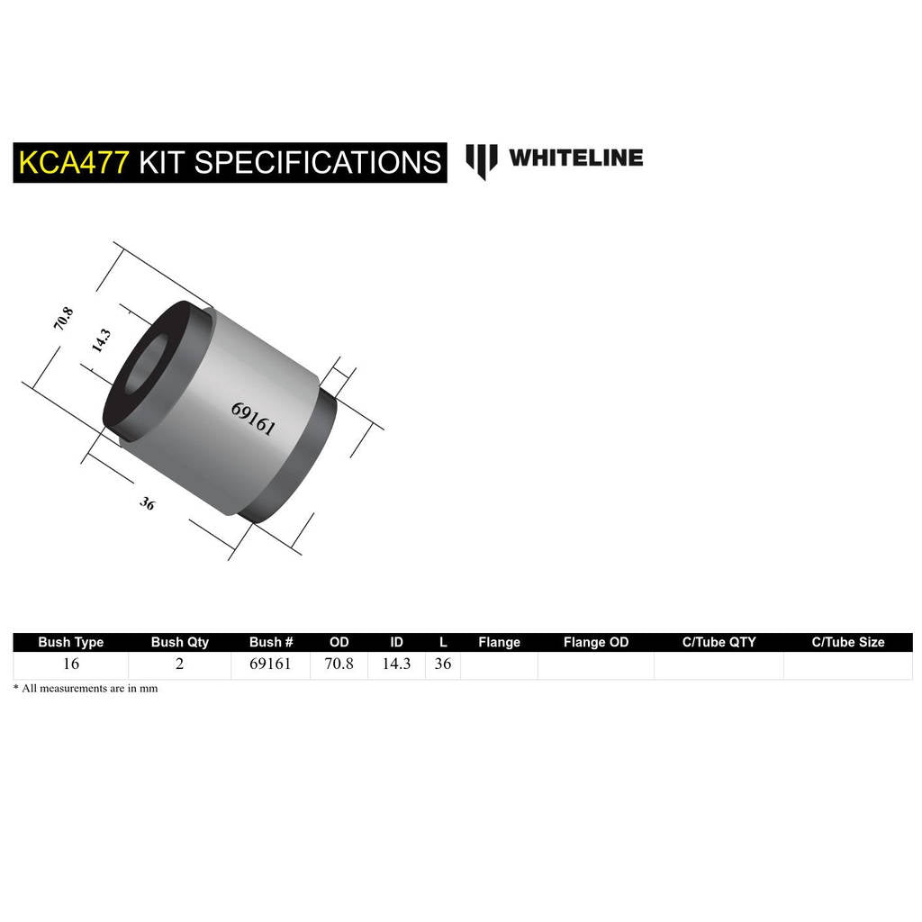 WHITELINE KCA477 Передні нижні внутрішні задні втулки зі зміщенням Caster/Anti Lift для Hyundai Veloster N/Kona Photo-4