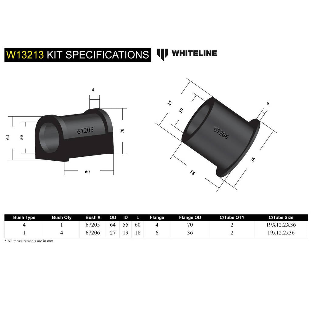 WHITELINE W13213 Комплект втулок кріплення передньої рульової рейки для Hyundai iLoad, iMax/Mitsubishi Triton Photo-5