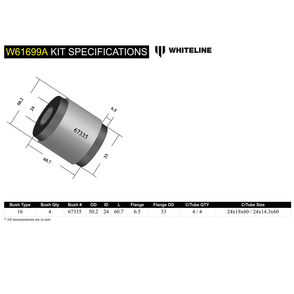 WHITELINE W61699A Комплект втулок заднього верхнього поздовжнього важеля для Toyota Land Cruiser 80, 105/100 Series Photo-4