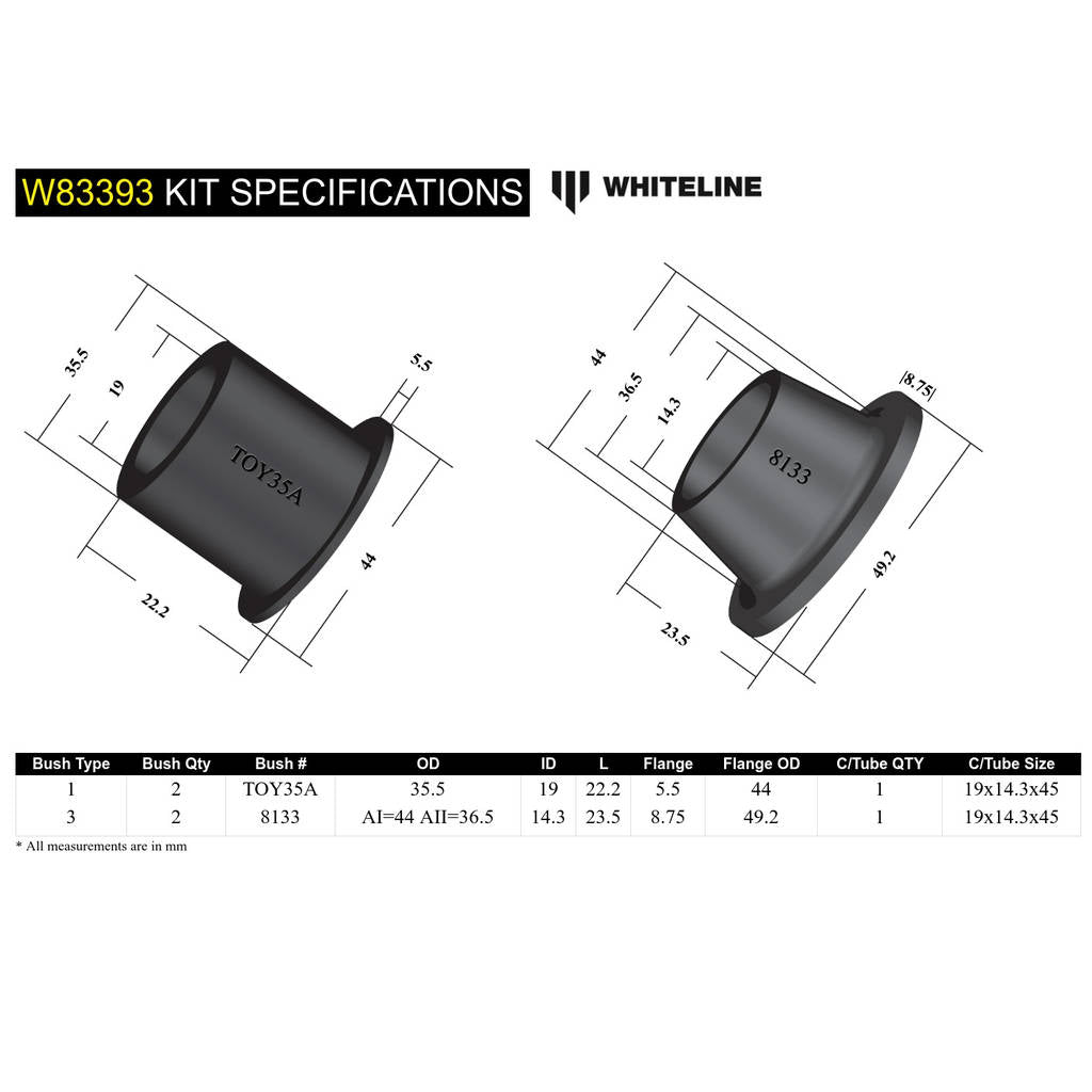 WHITELINE W83393 Комплект втулок тяги Панара для Toyota Land Cruiser Bundera/70 Series Photo-4