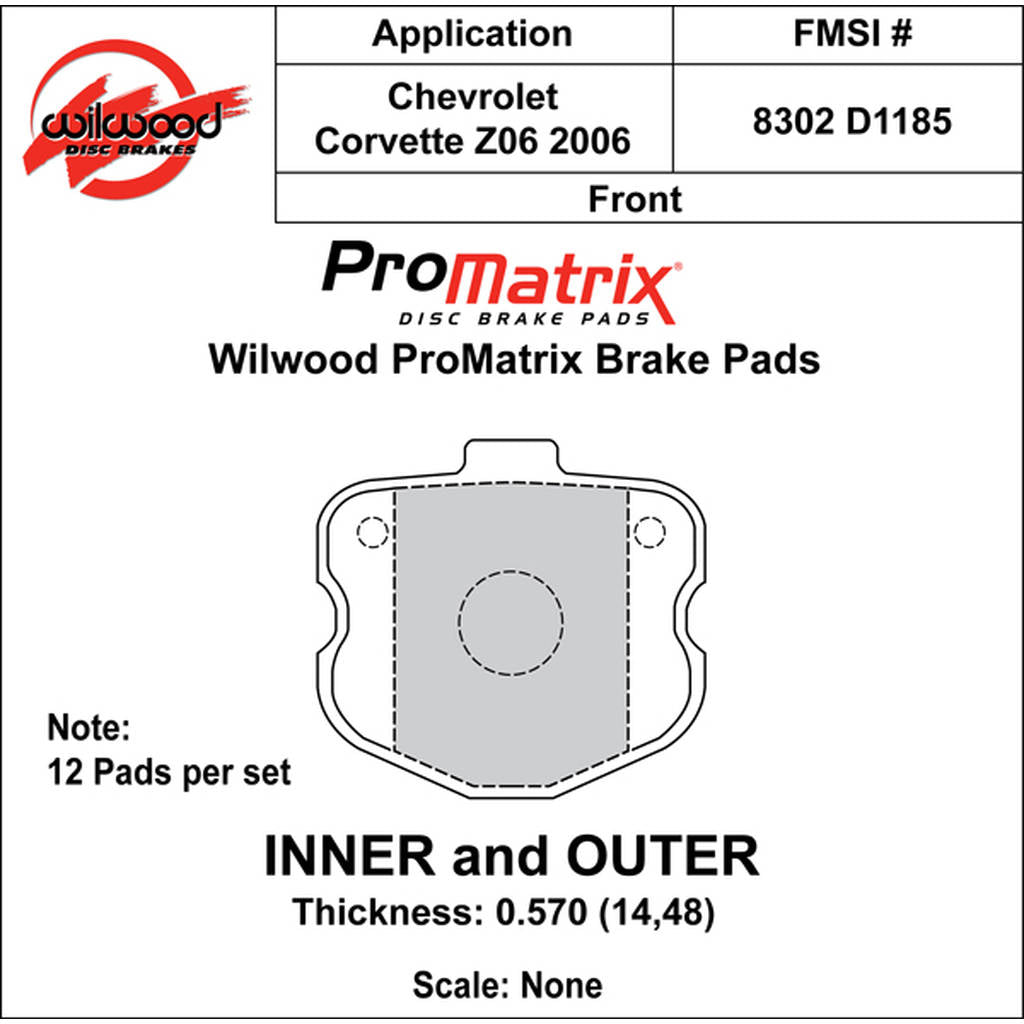 WILWOOD 150-D1185K Гальмівні колодки Promatrix, D1185 (12 Pads) Photo-0