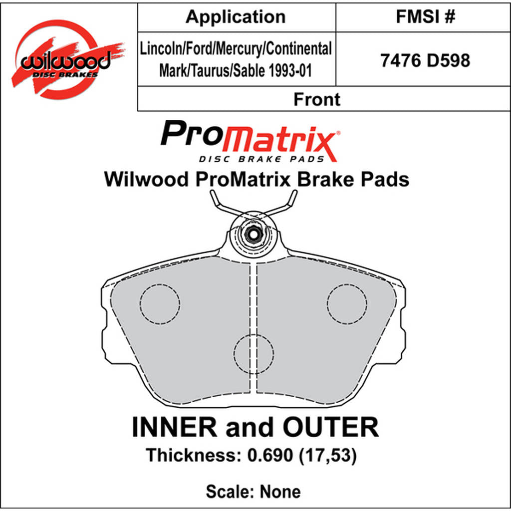 WILWOOD 150-D0598K Гальмівні колодки Promatrix, D598 Photo-0
