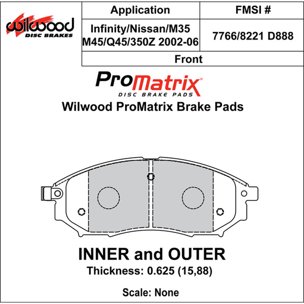 WILWOOD 150-D0888K Гальмівні колодки Promatrix, D888 Photo-0