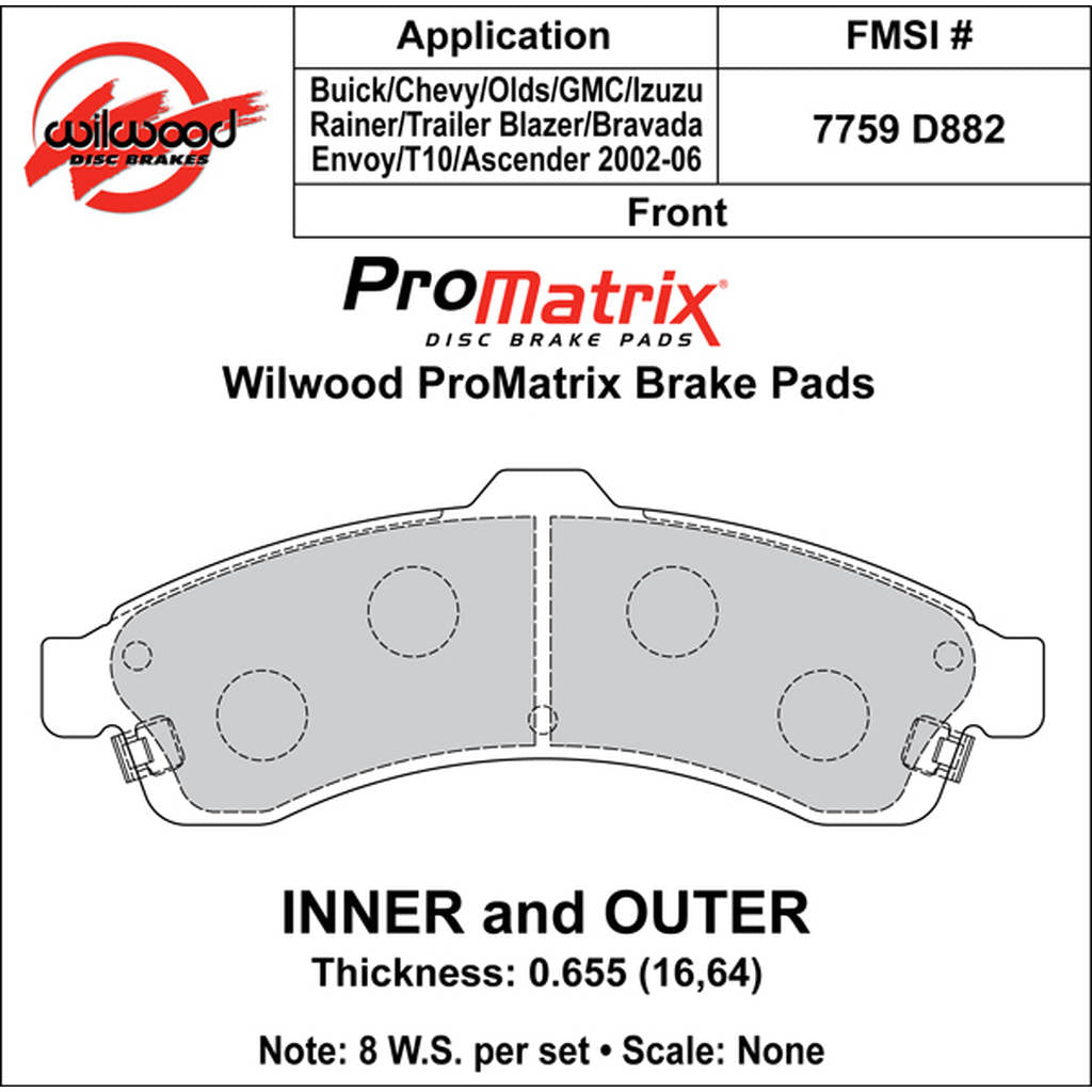 WILWOOD 150-D0882K Гальмівні колодки Promatrix, D882 Photo-0